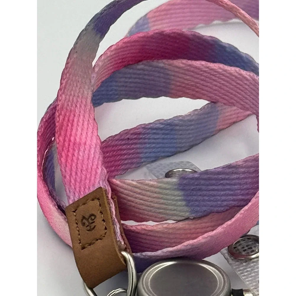 Tie Dye Retractable Badge Reel Lanyard Pink Purple Blue Fleur-de-lis Accent‎